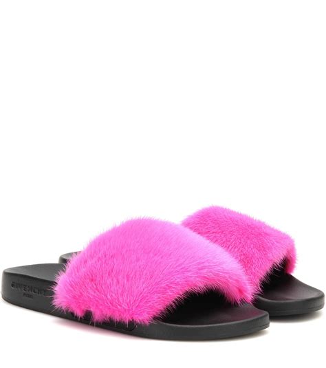 givenchy logo fur slides|givenchy slides size 35.